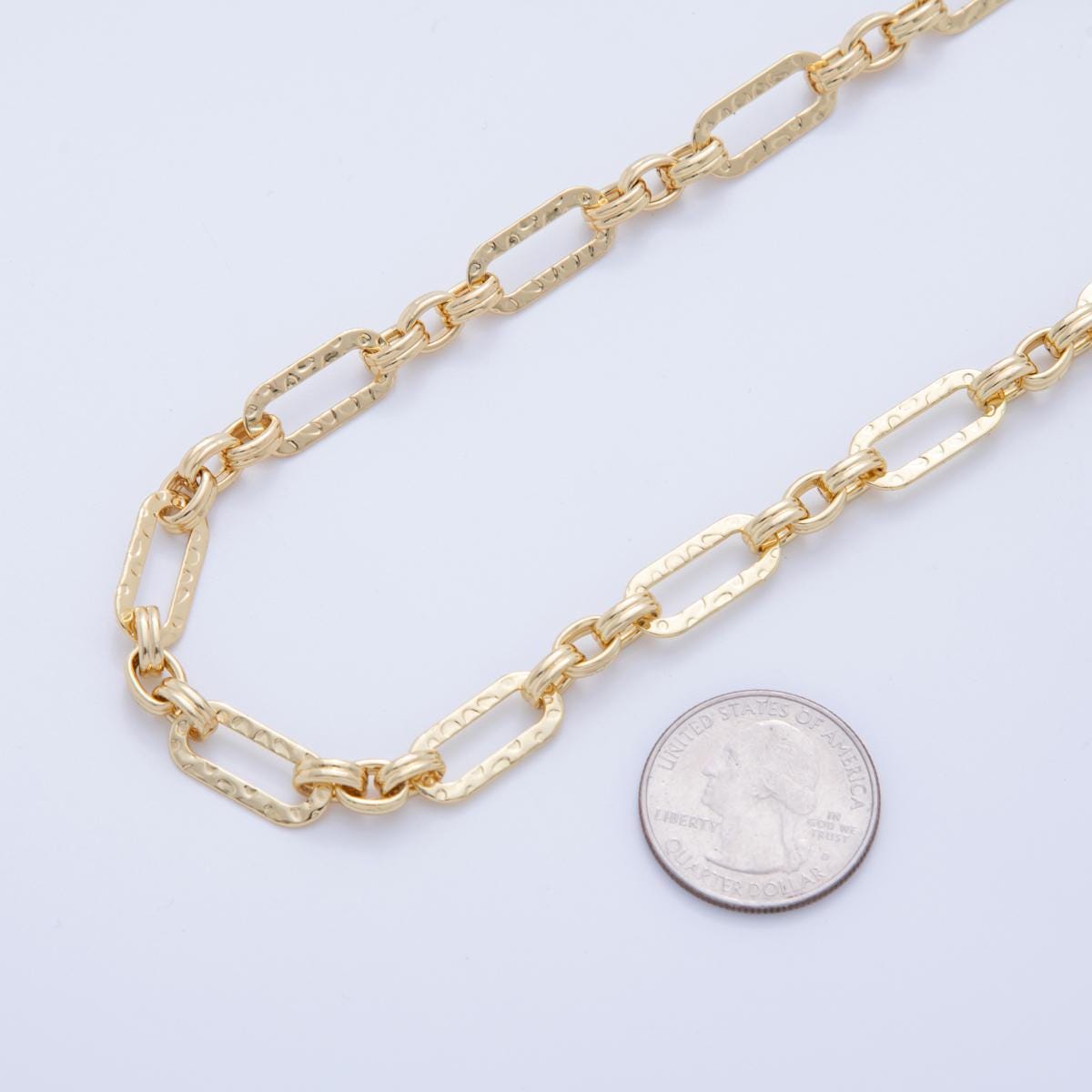 16K Gold Filled Hammered Paperclip Cable Link Unfinished Chain by Yard | Roll-1587