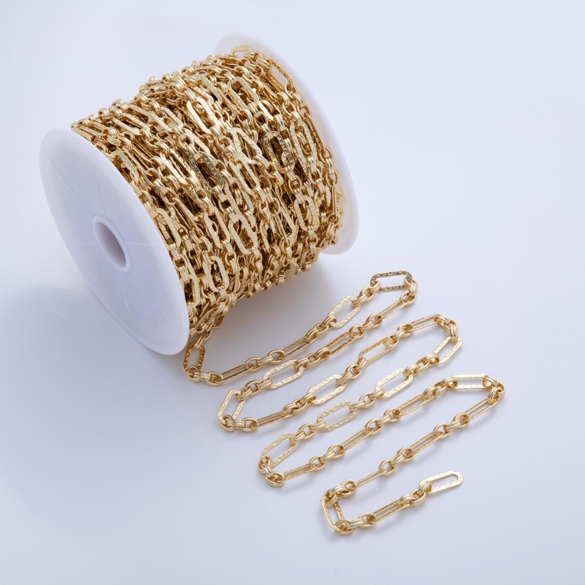16K Gold Filled Hammered Paperclip Cable Link Unfinished Chain by Yard | Roll-1587