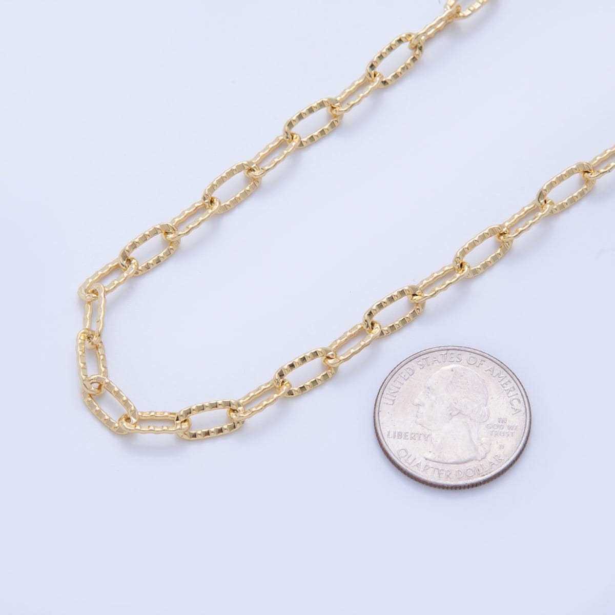 16K Gold Filled Hammered Paperclip Unfinished Chain by Yard | Roll-1590