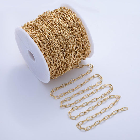 16K Gold Filled Hammered Paperclip Unfinished Chain by Yard | Roll-1590