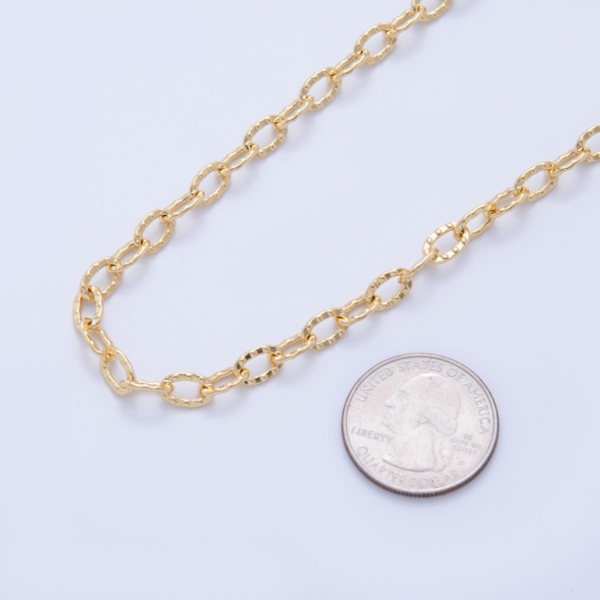 16K Gold Filled Hammered Cable Unfinished Chain by Yard | Roll-1591