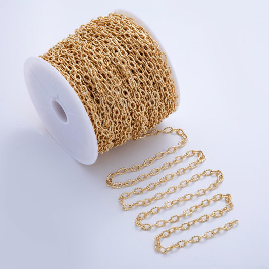 16K Gold Filled Hammered Cable Unfinished Chain by Yard | Roll-1591