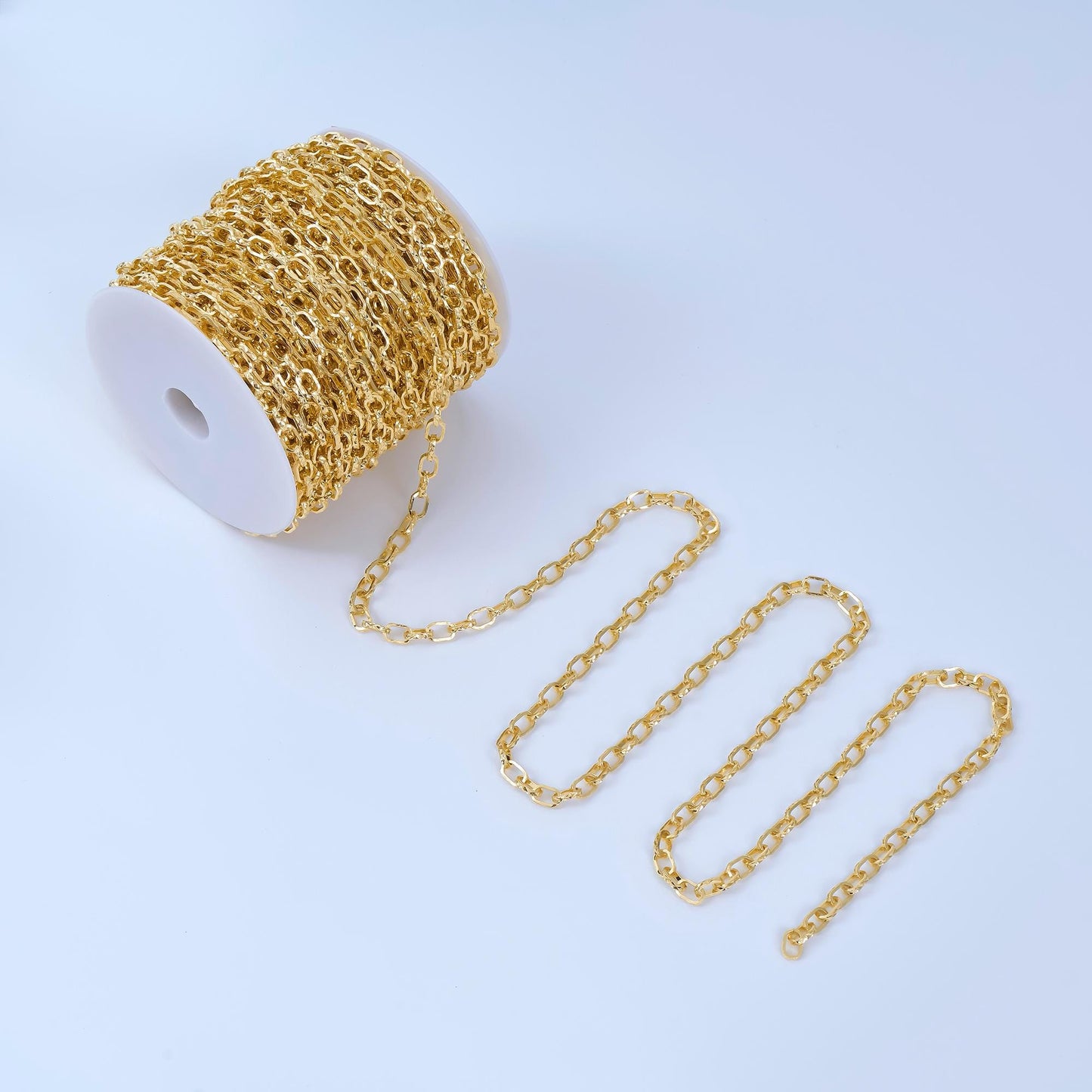24k gold filled unfinished Diamond Cut Pattern Oval cable chain 5.4MM cable link roll by yard | roll-1670