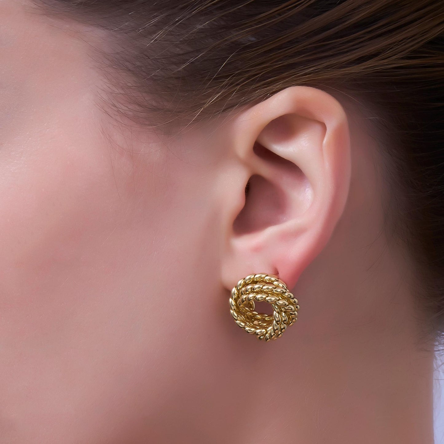 24K Gold Filled Croissant Geometric Circular Knot Stud Earrings | T029