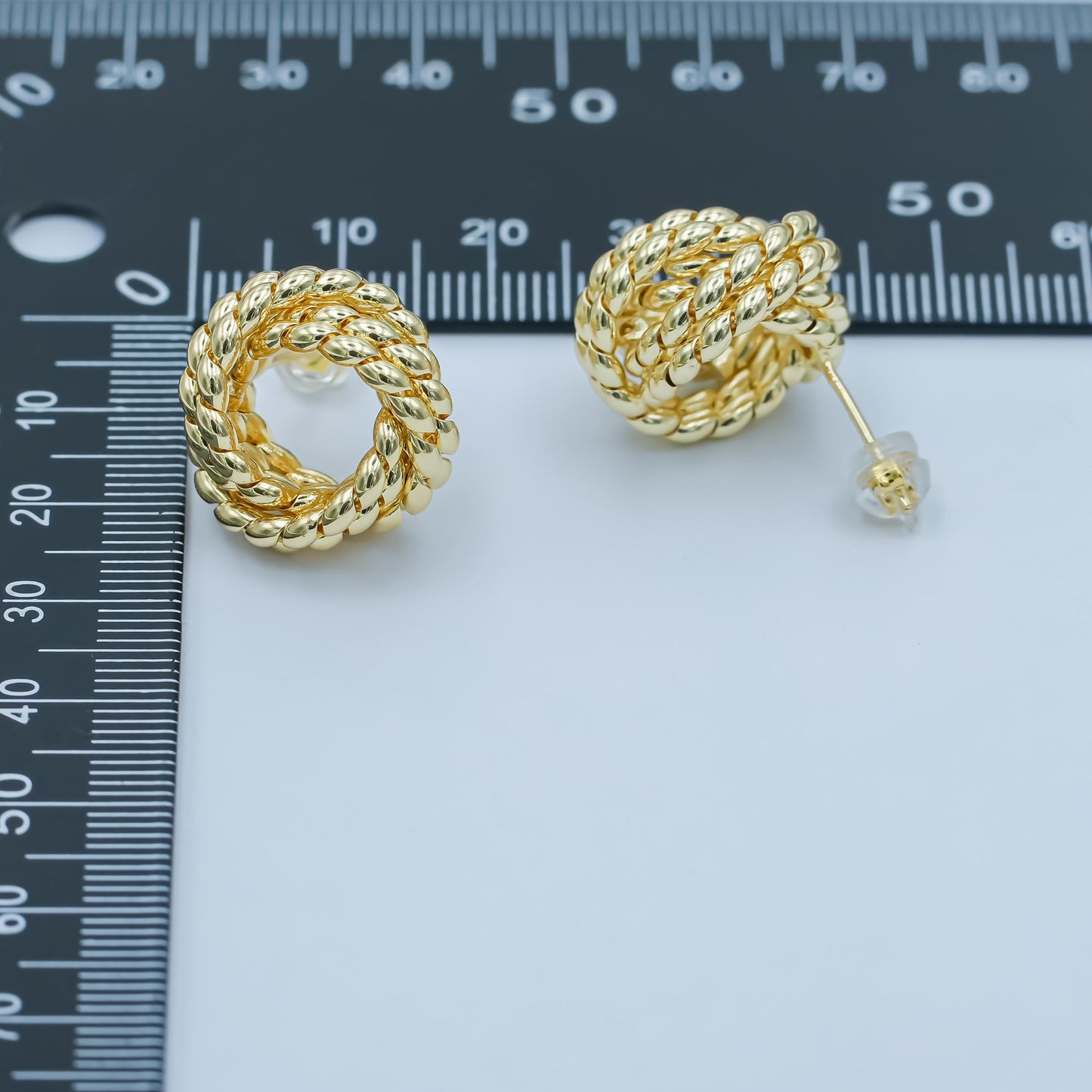 24K Gold Filled Croissant Geometric Circular Knot Stud Earrings | T029