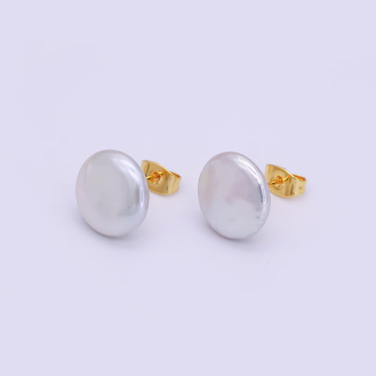24K Gold Filled Shell Pearl Round Stud Earrings | T185