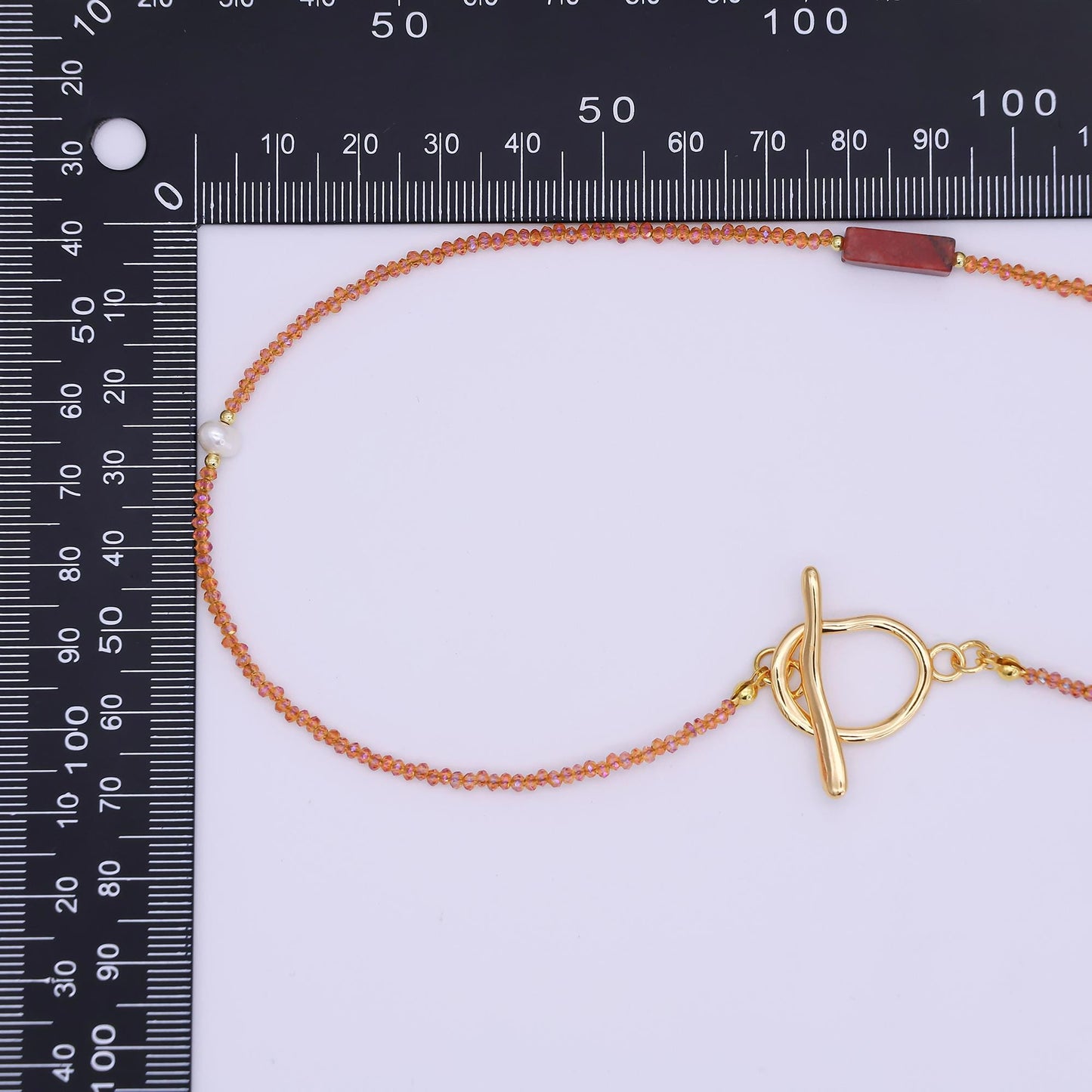 24K Gold Filled Shell Pearl Red Carnelian Orange Crystal Gemstone 40 Inches Necklace | WA-3076
