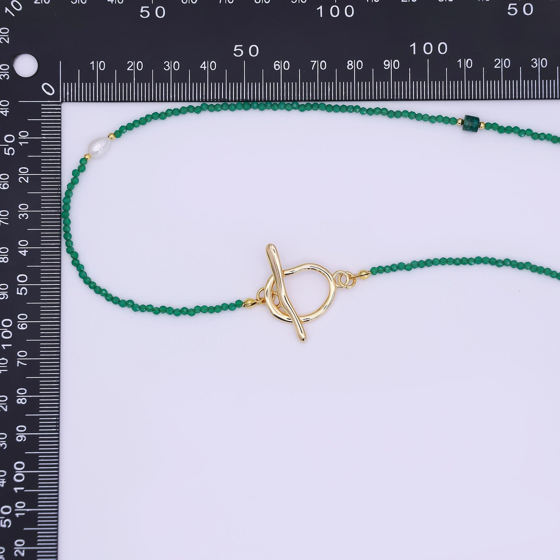 24K Gold Filled Shell Pearl Green Crystal Gemstone 40 Inches Necklace | WA-3084