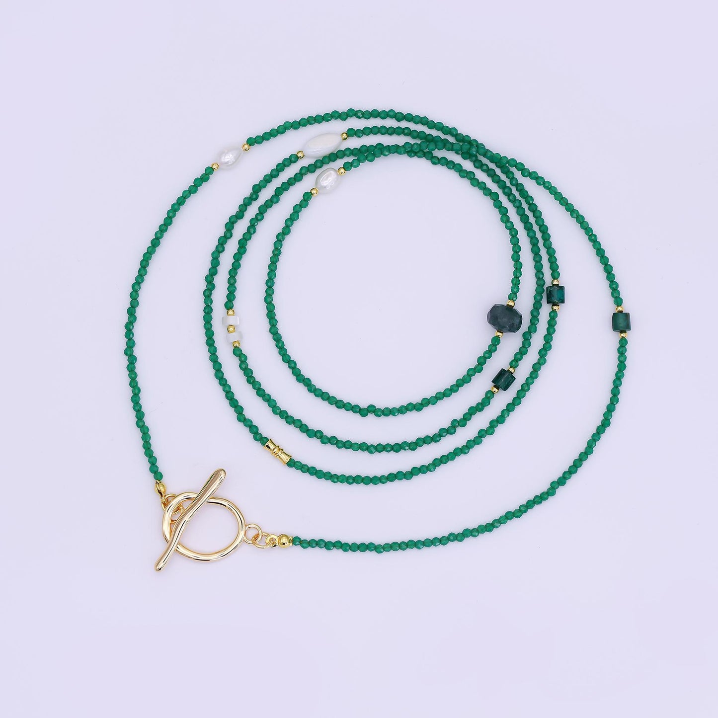 24K Gold Filled Shell Pearl Green Crystal Gemstone 40 Inches Necklace | WA-3084