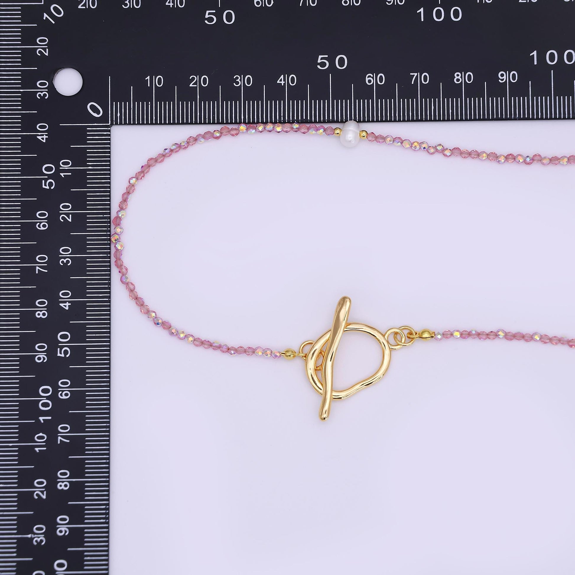 24K Gold Filled 3mm Shell Pearl Rose Pink Crystal Gemstone 40 Inches Necklace | WA-3079