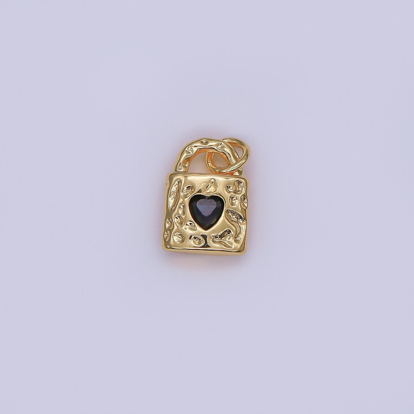 24K Gold Filled Black Heart Molten Hammered Padlock Charm in Gold & Silver | M031