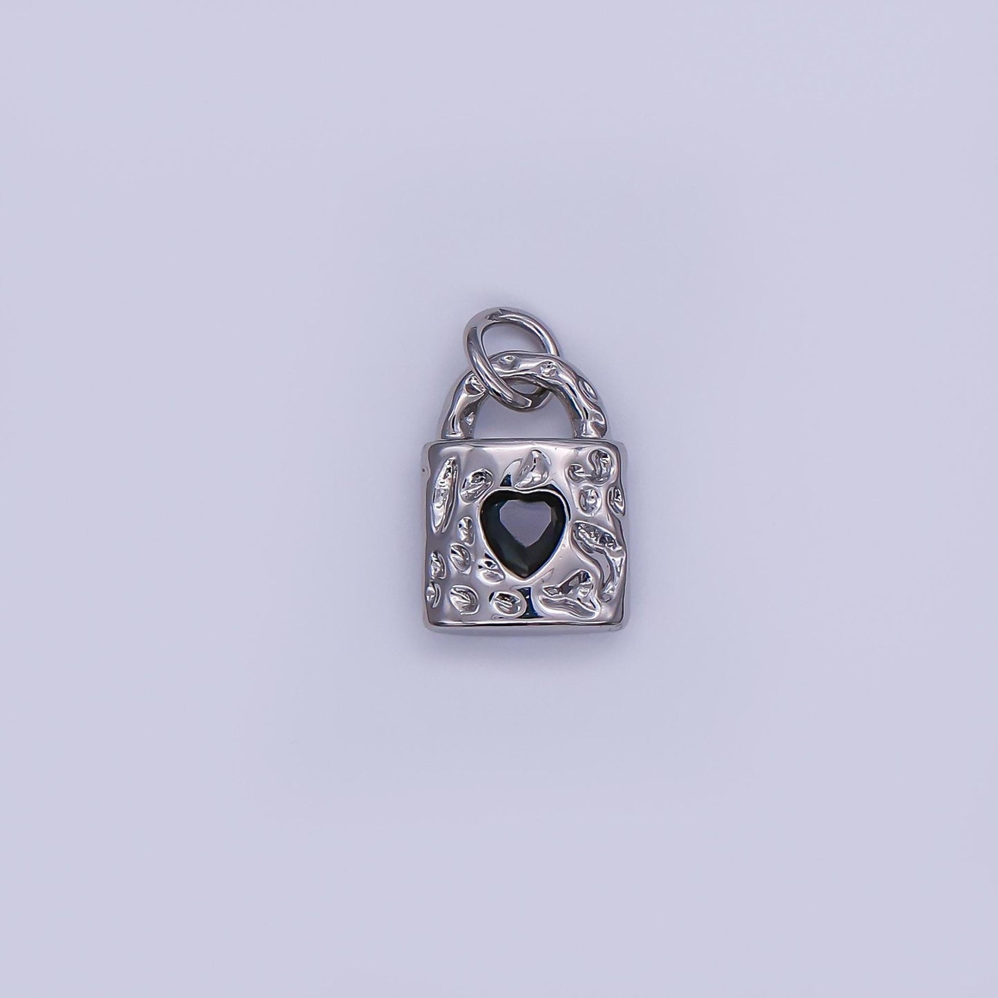 24K Gold Filled Black Heart Molten Hammered Padlock Charm in Gold & Silver | M031