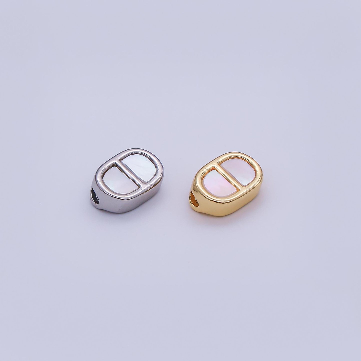24K Gold Filled 6.6mm Shell Pearl Anchor Charm in Gold & Silver | B440