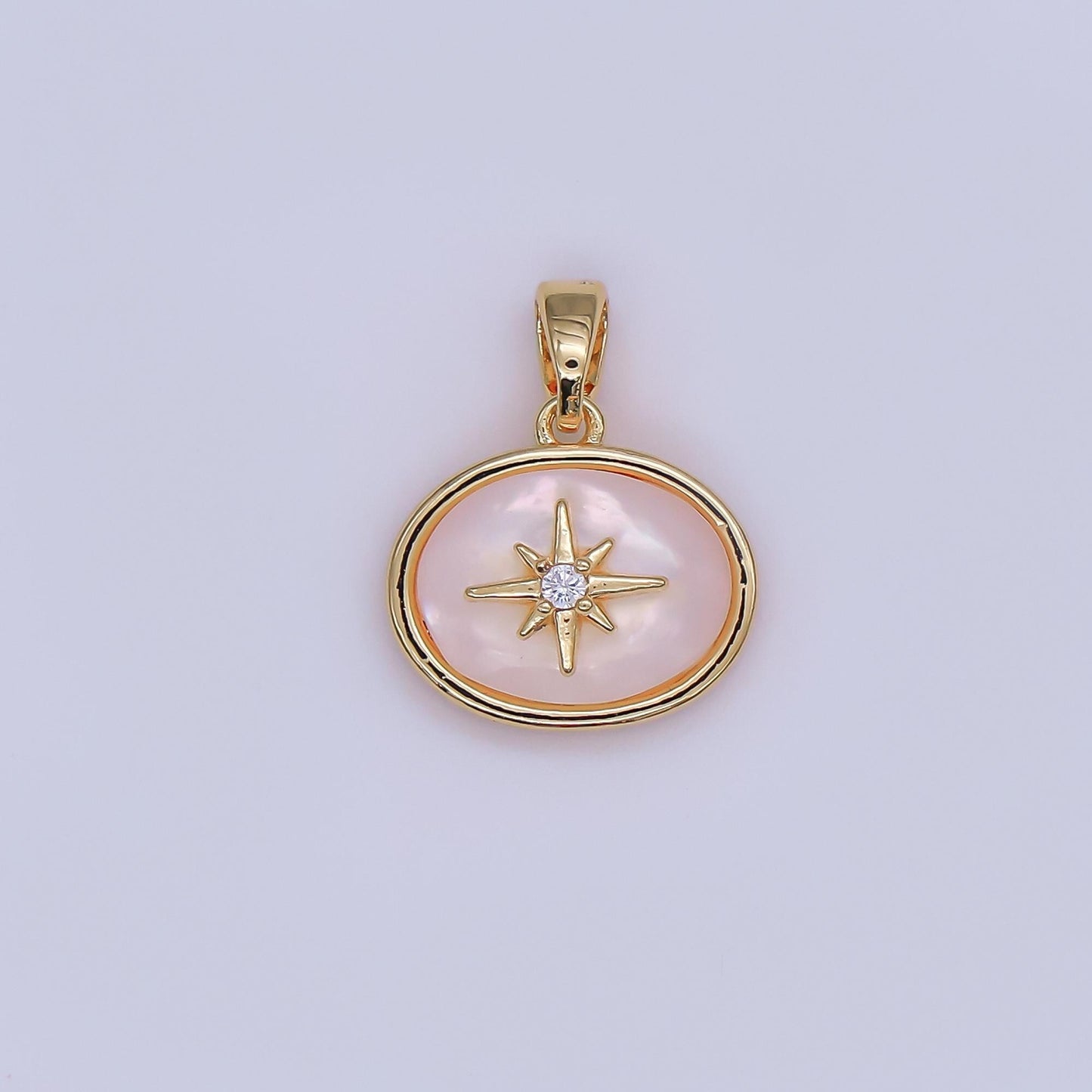 24K Gold Filled Celestial North Star CZ Shell Pearl Pendant in Gold & Silver | AH429