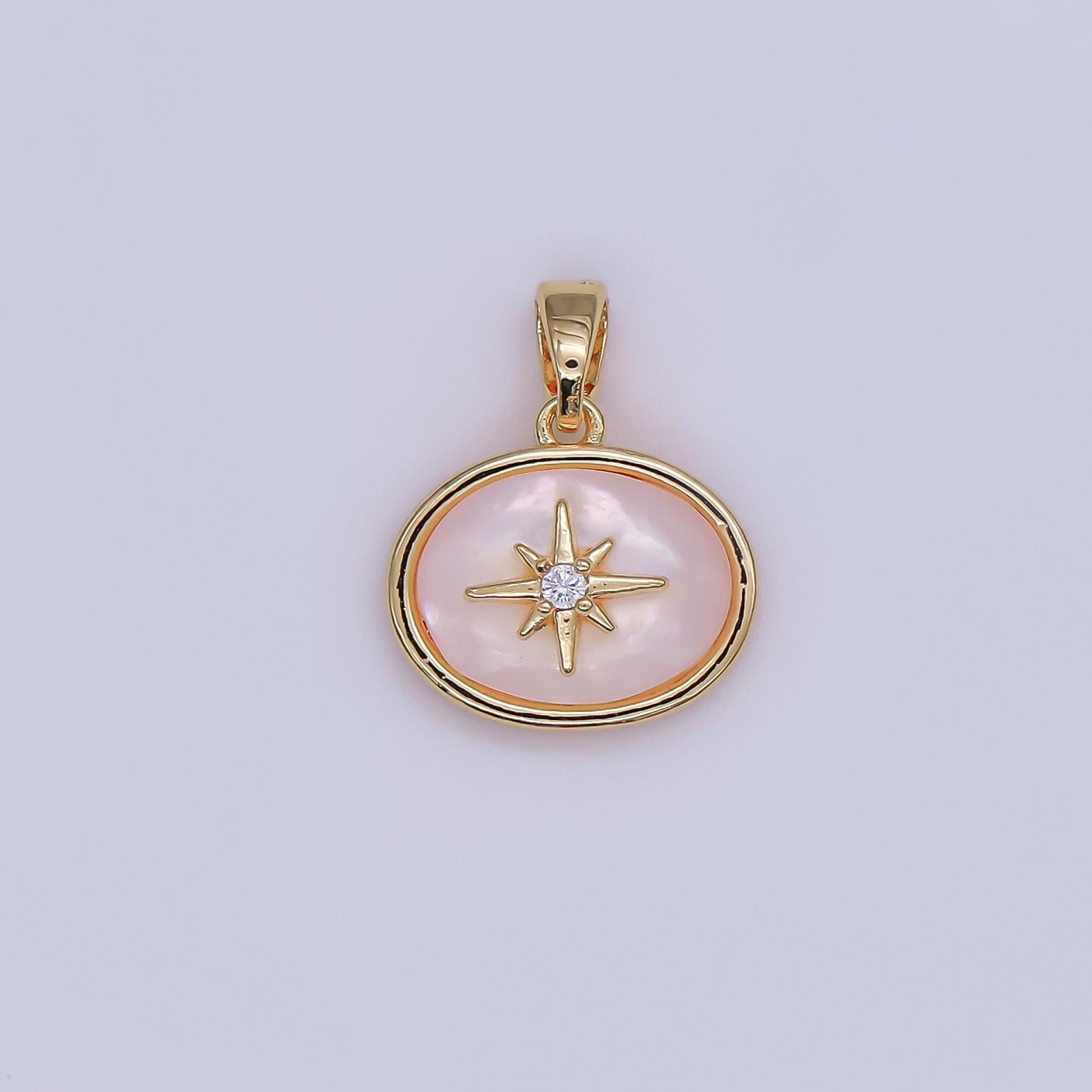 24K Gold Filled Celestial North Star CZ Shell Pearl Pendant in Gold & Silver | AH429