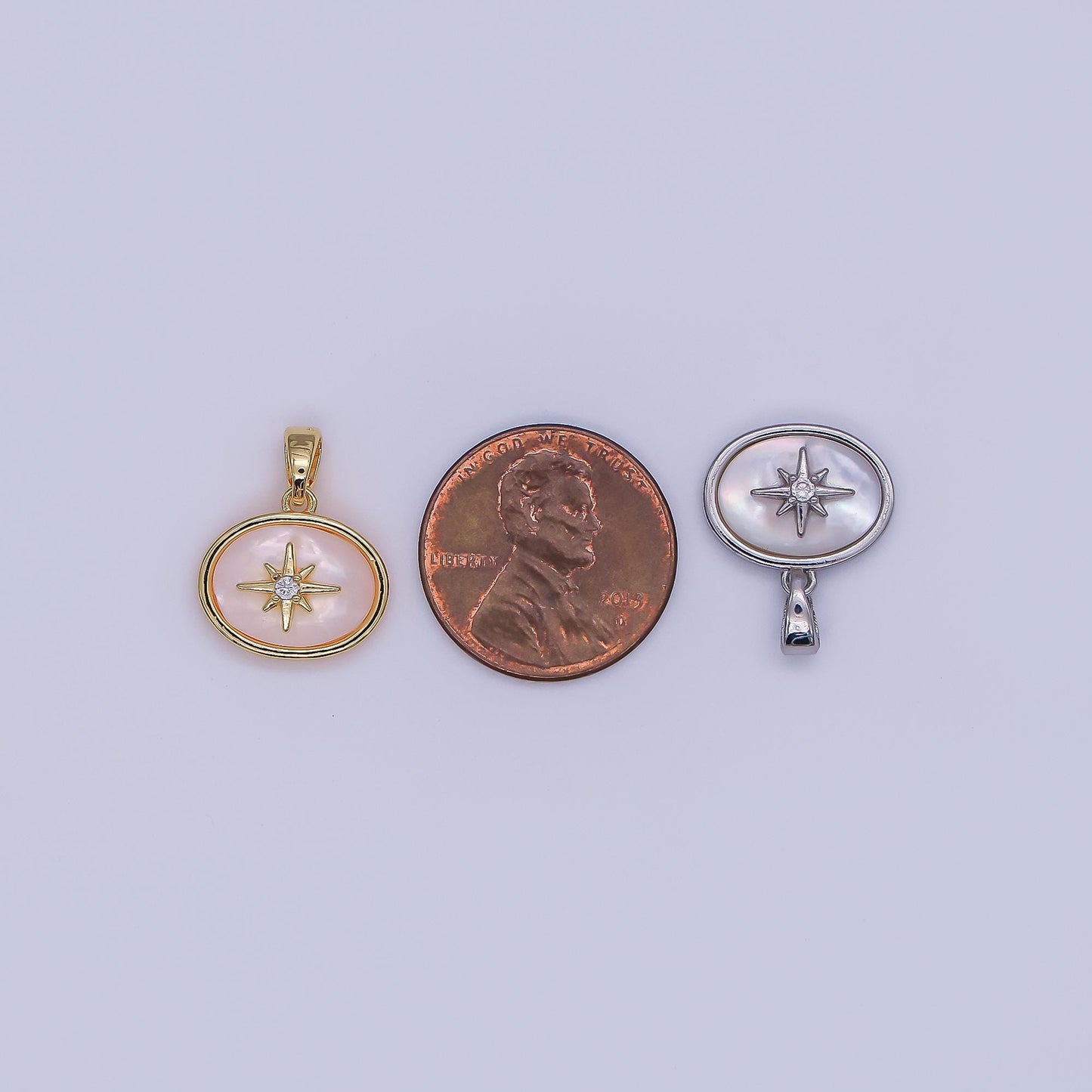 24K Gold Filled Celestial North Star CZ Shell Pearl Pendant in Gold & Silver | AH429