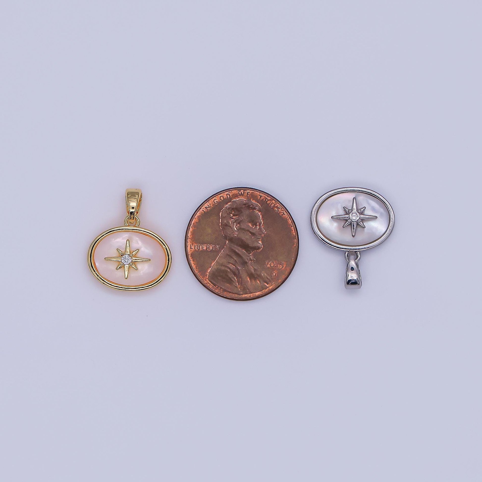 24K Gold Filled Celestial North Star CZ Shell Pearl Pendant in Gold & Silver | AH429