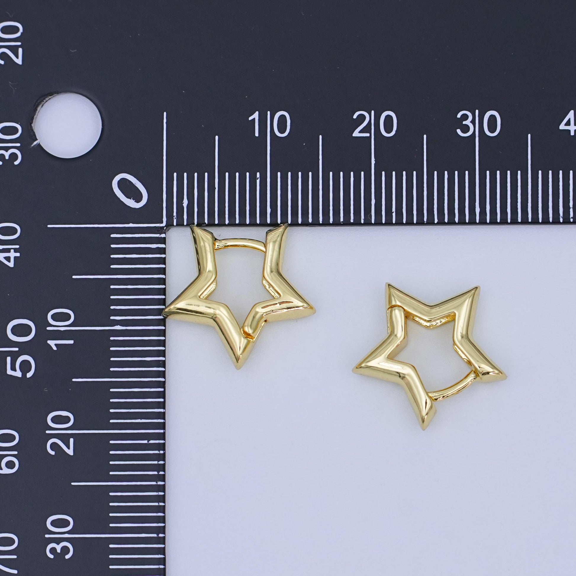 24K Gold Filled 14mm, 18.5mm, 30mm Celestial Star Huggie Hoop Earrings | T040 T070 T105