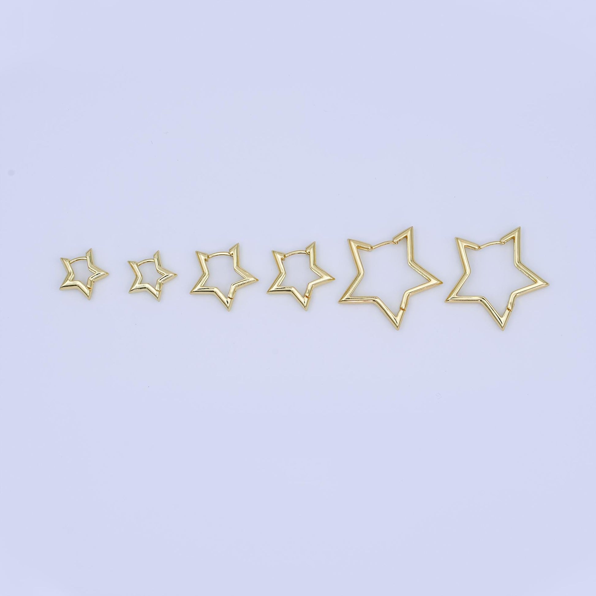 24K Gold Filled 14mm, 18.5mm, 30mm Celestial Star Huggie Hoop Earrings | T040 T070 T105
