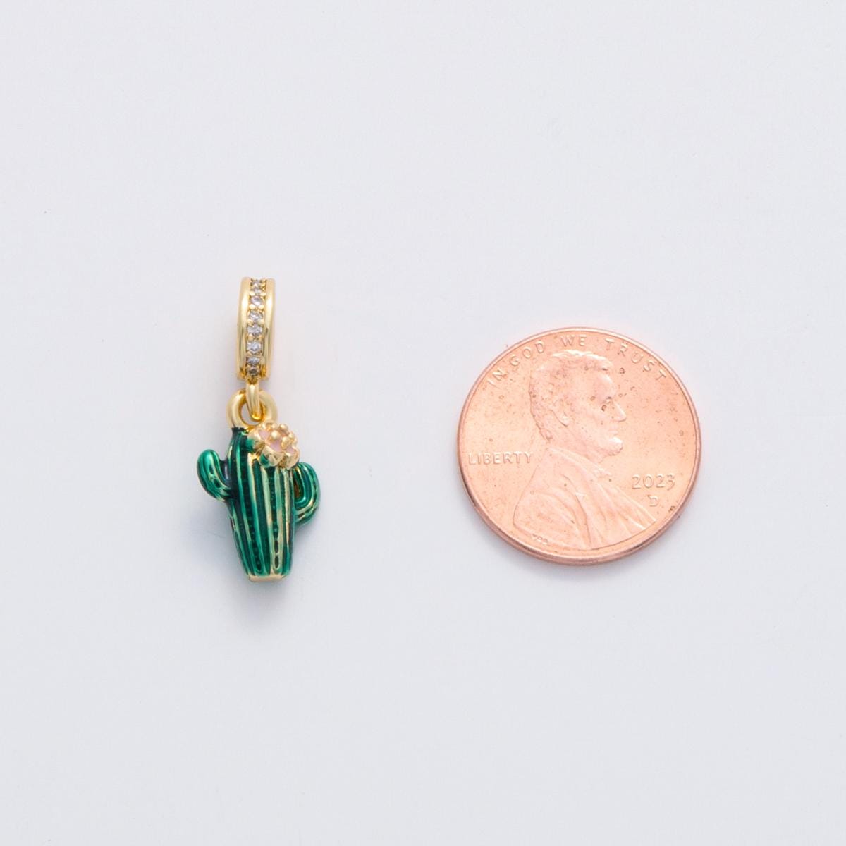 24k gold filled Green Enamel Cactus Charm Succulent theme rondelle bail drop pendant | C-102