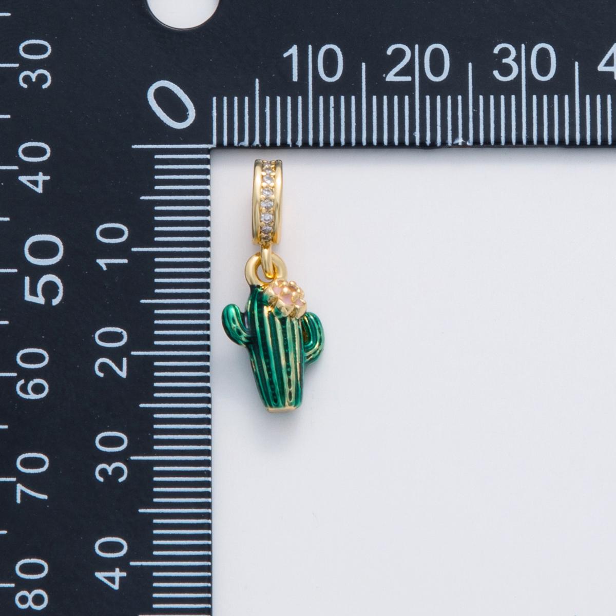 24k gold filled Green Enamel Cactus Charm Succulent theme rondelle bail drop pendant | C-102