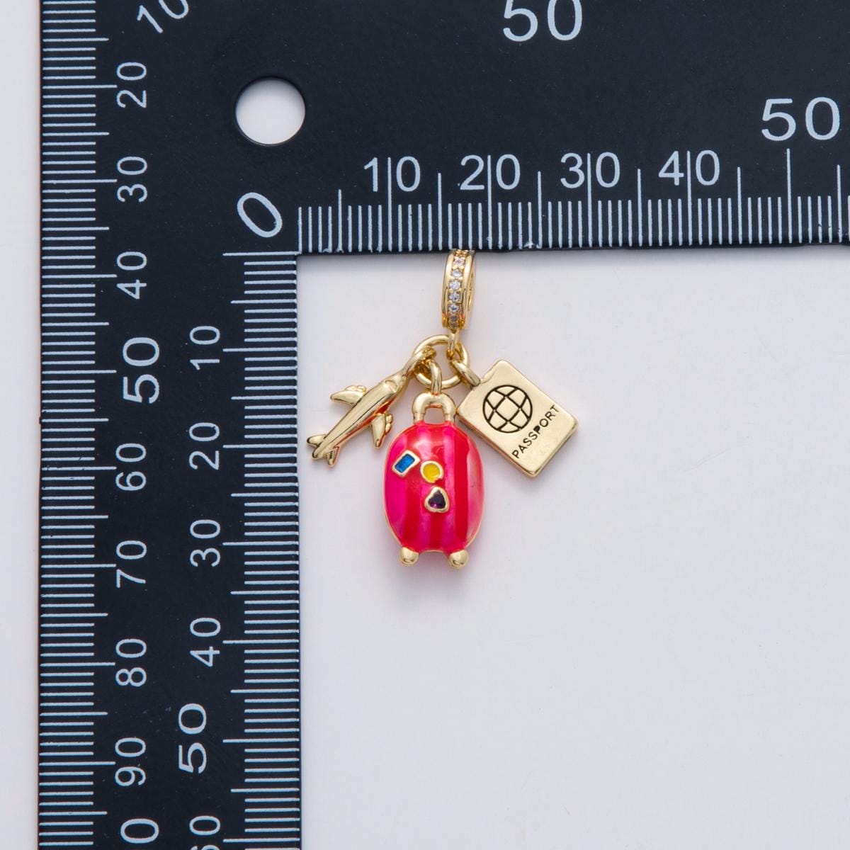 24k gold filled travel theme plane Plane Passport Enamel suitcase rondelle bail drop pendant | C-113