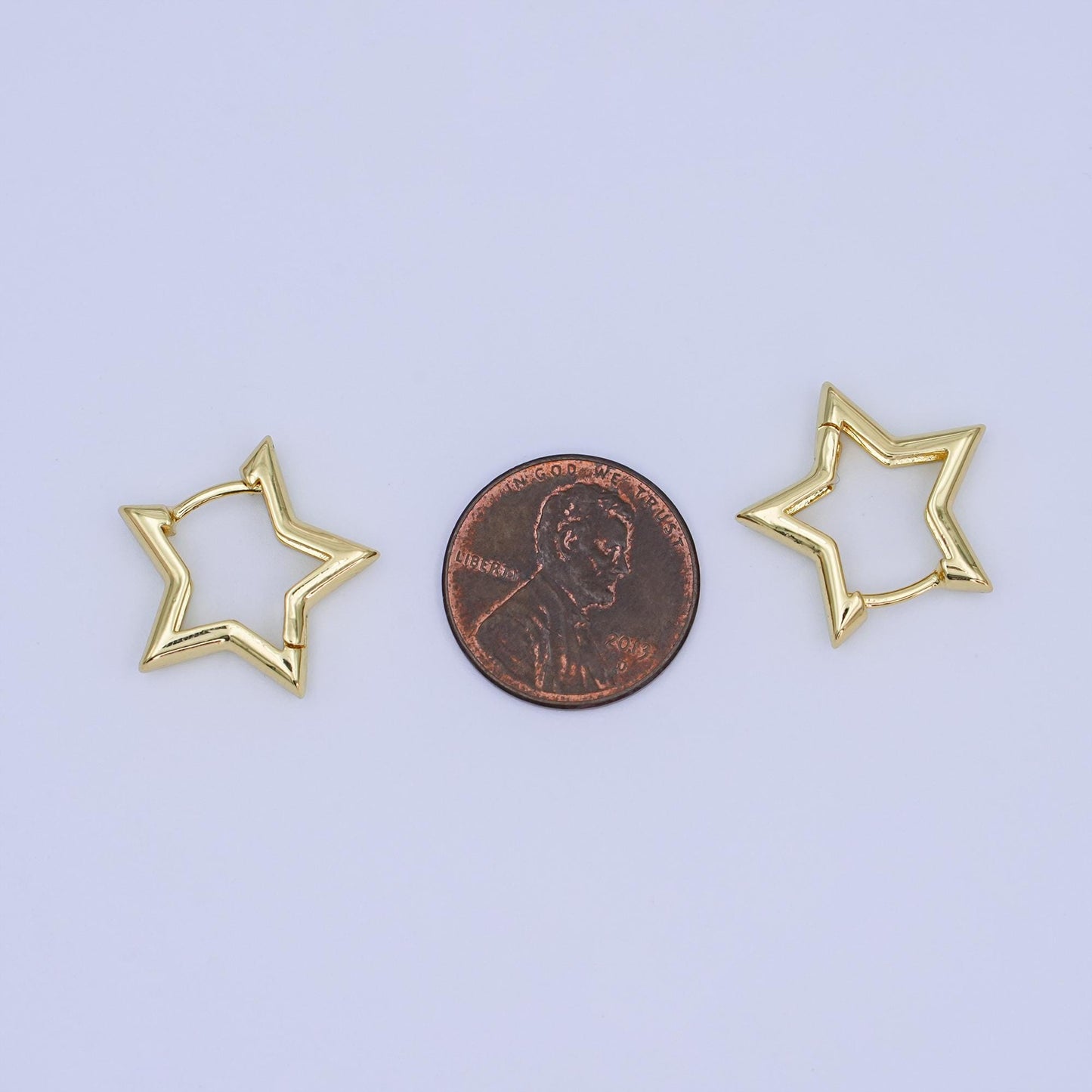 24K Gold Filled 14mm, 18.5mm, 30mm Celestial Star Huggie Hoop Earrings | T040 T070 T105