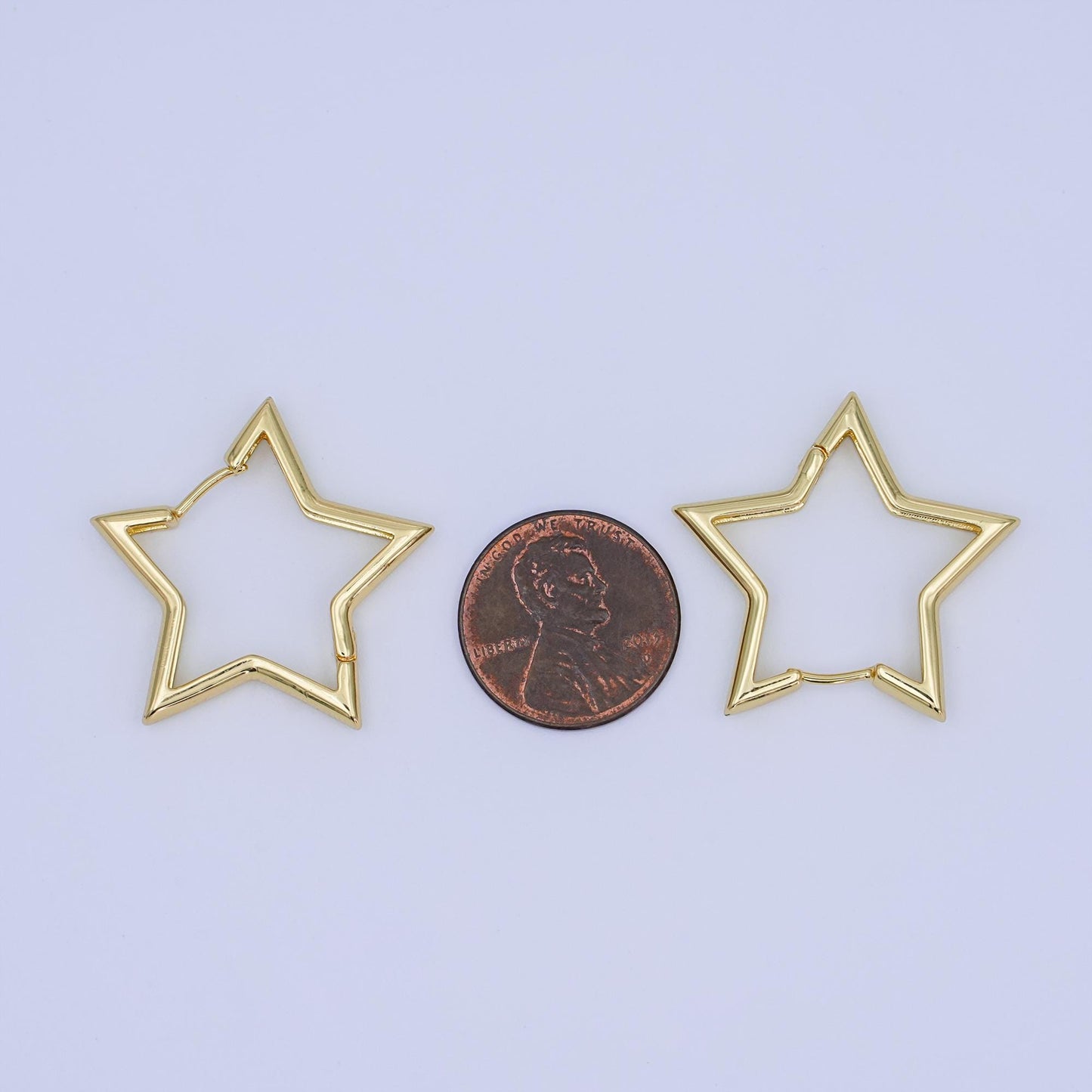 24K Gold Filled 14mm, 18.5mm, 30mm Celestial Star Huggie Hoop Earrings | T040 T070 T105