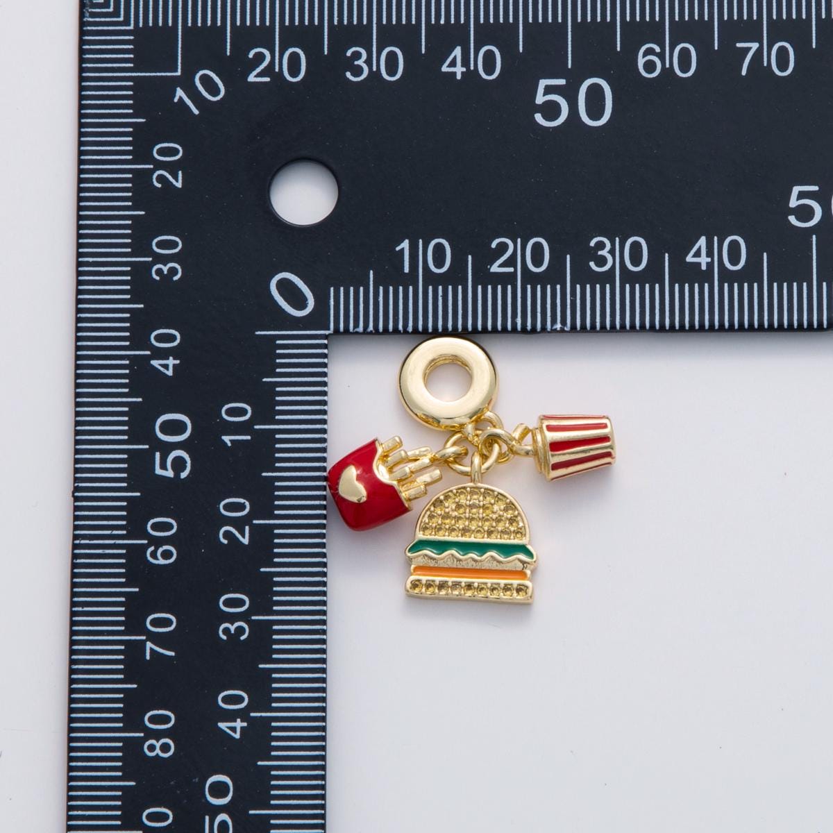 24 gold filled Food charm Burger French Fries Soda rondelle bail drop pendant bracelet | c-182