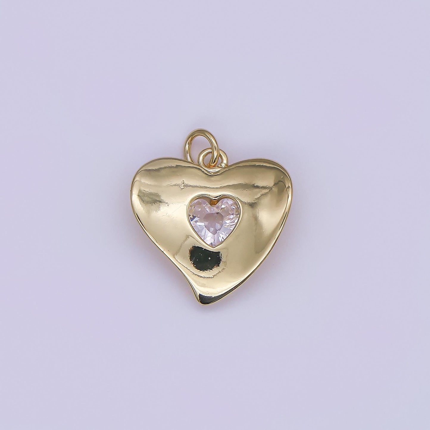24K Gold Filled Clear CZ Heart Charm in Gold & Silver | M022