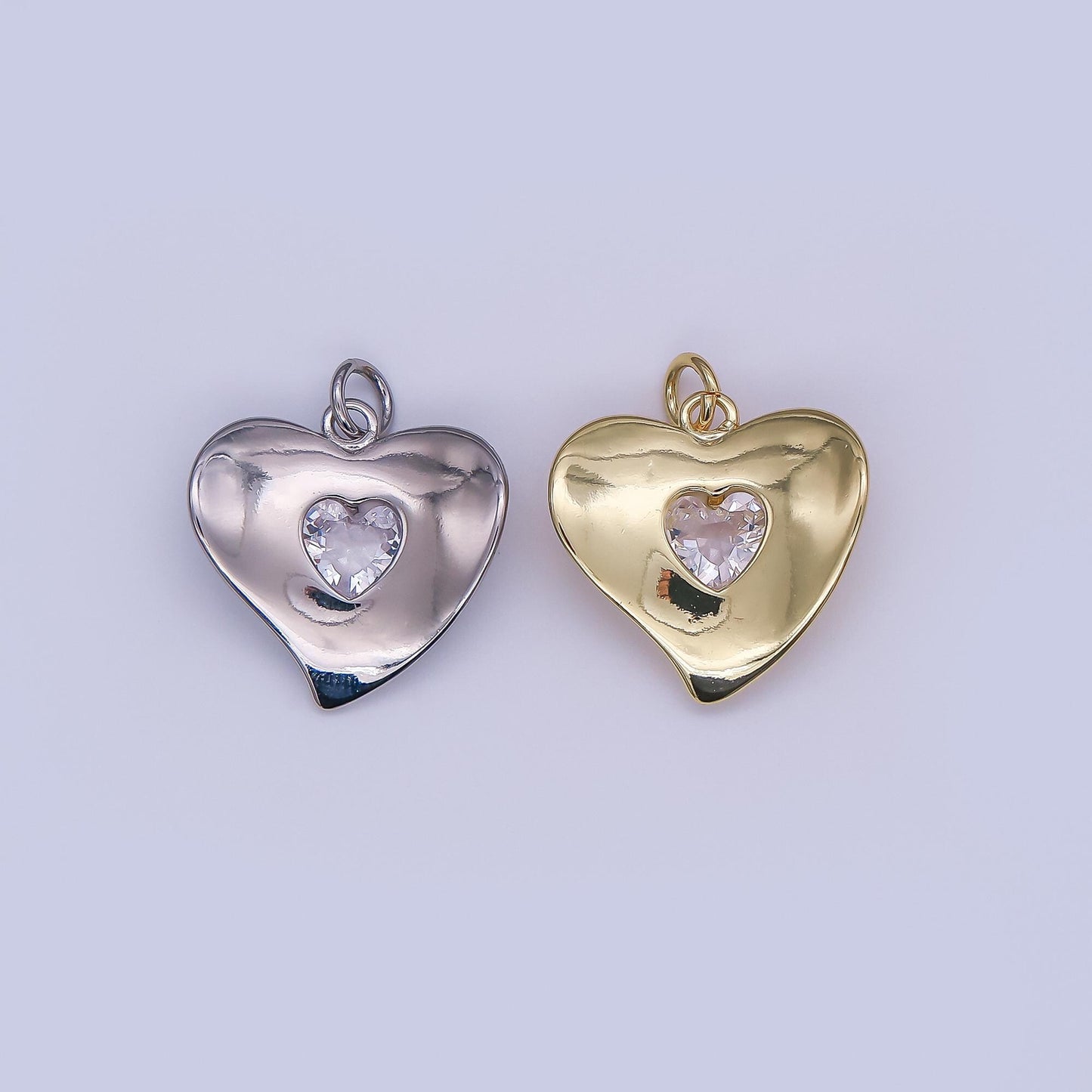 24K Gold Filled Clear CZ Heart Charm in Gold & Silver | M022