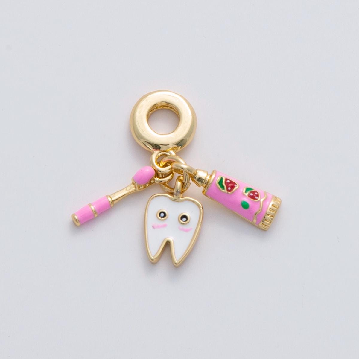 24 gold filled dentist theme Enamel toothbrush Cute tooth toothpaste rondelle bail drop pendant | C-224