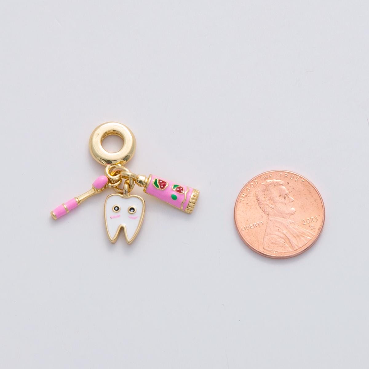 24 gold filled dentist theme Enamel toothbrush Cute tooth toothpaste rondelle bail drop pendant | C-224