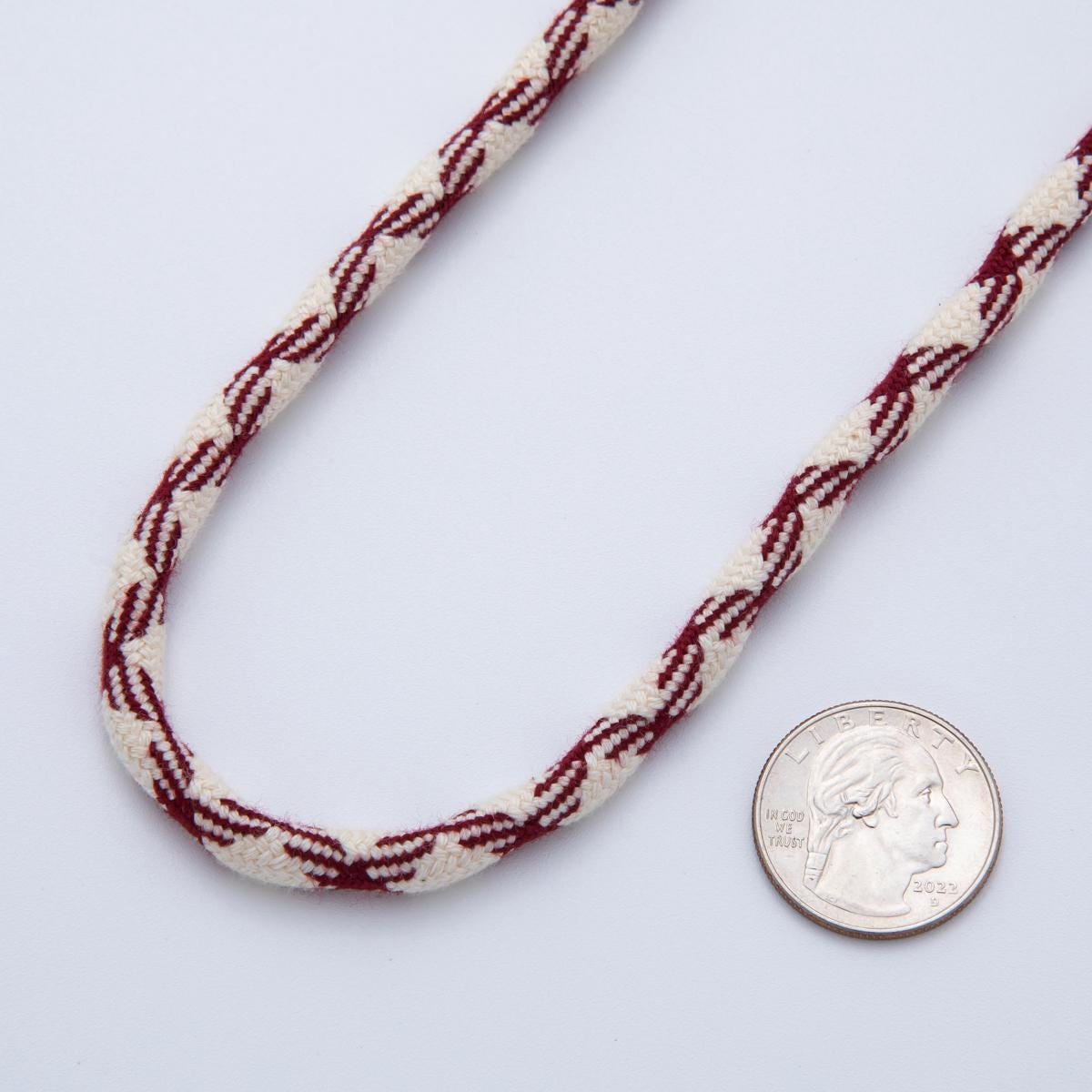 Jewelry Making Round Cords, Polyester & Spandex Cord Ropes 6mm Maroon Red White Braided Rope by Yards