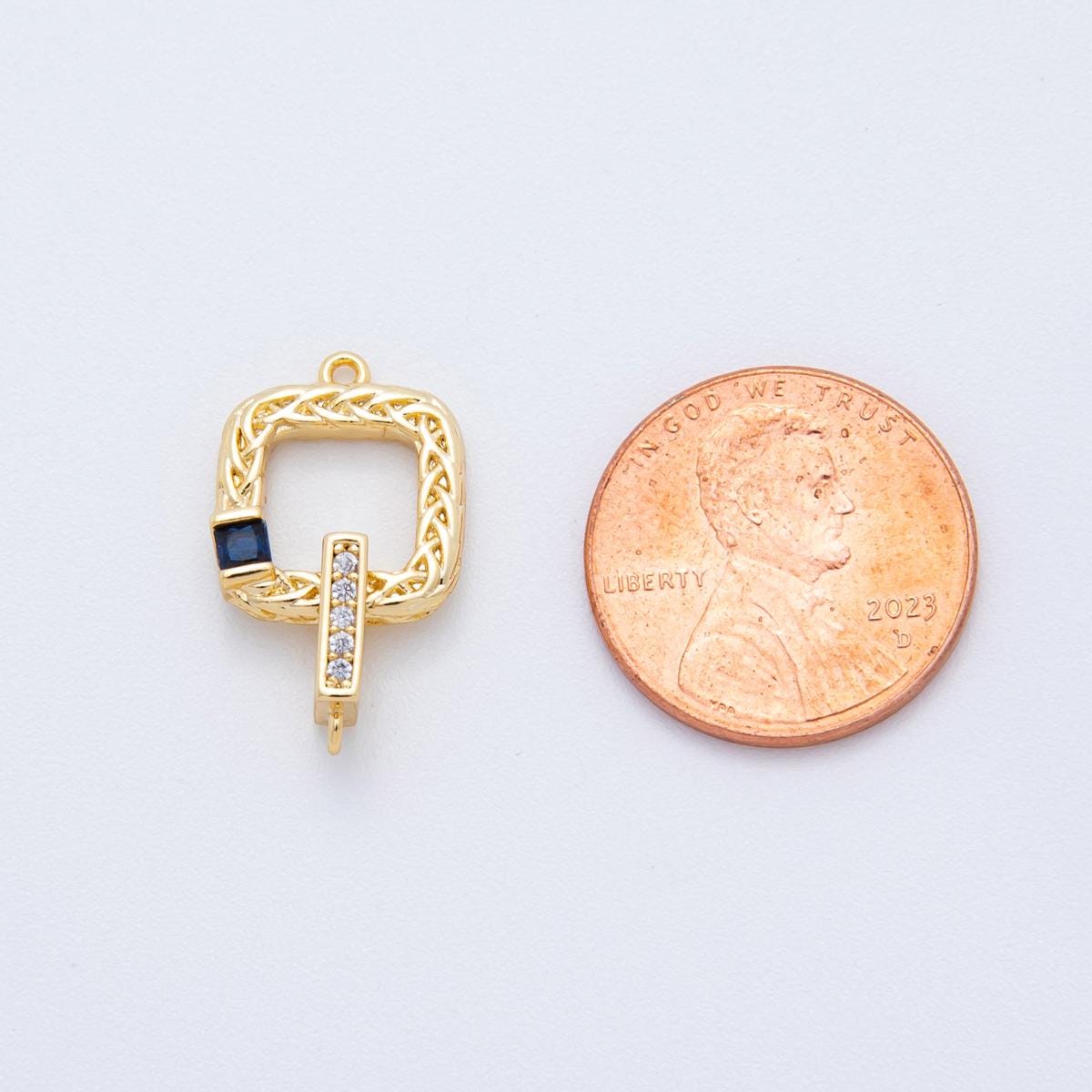 Mini open Square charm 18k gold filled Blue / Green CZ Square link connector | Y-047