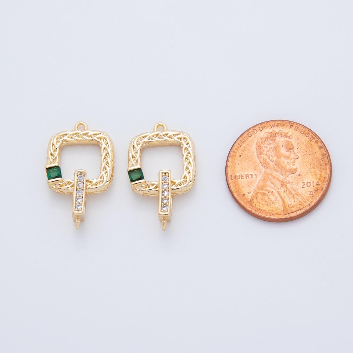 Mini open Square charm 18k gold filled Blue / Green CZ Square link connector | Y-047