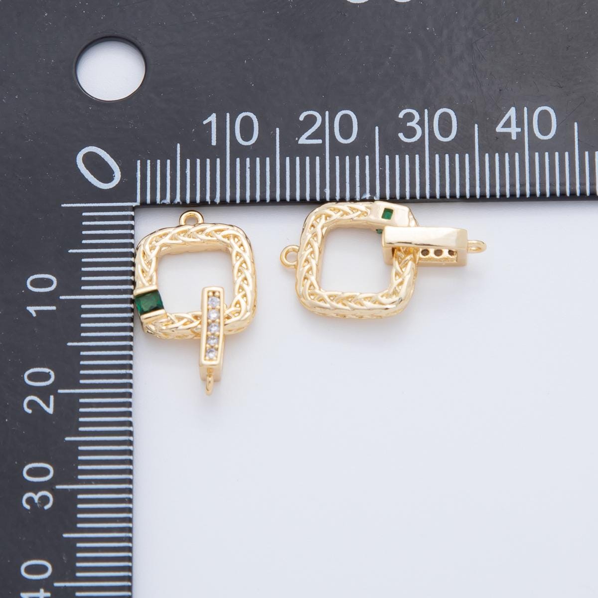 Mini open Square charm 18k gold filled Blue / Green CZ Square link connector | Y-047