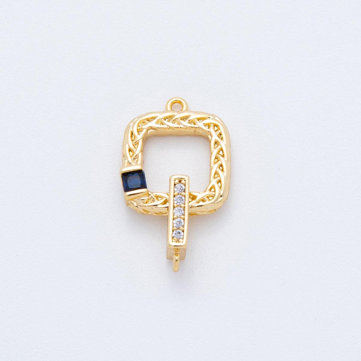 Mini open Square charm 18k gold filled Blue / Green CZ Square link connector | Y-047