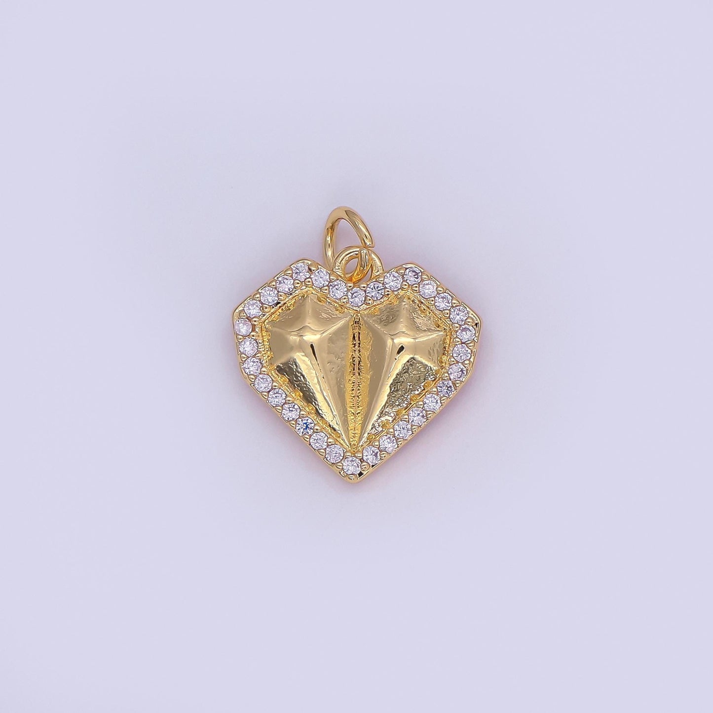 24K Gold Filled Geometric Edged Heart Micro Paved CZ Charm in Gold & Silver | N097