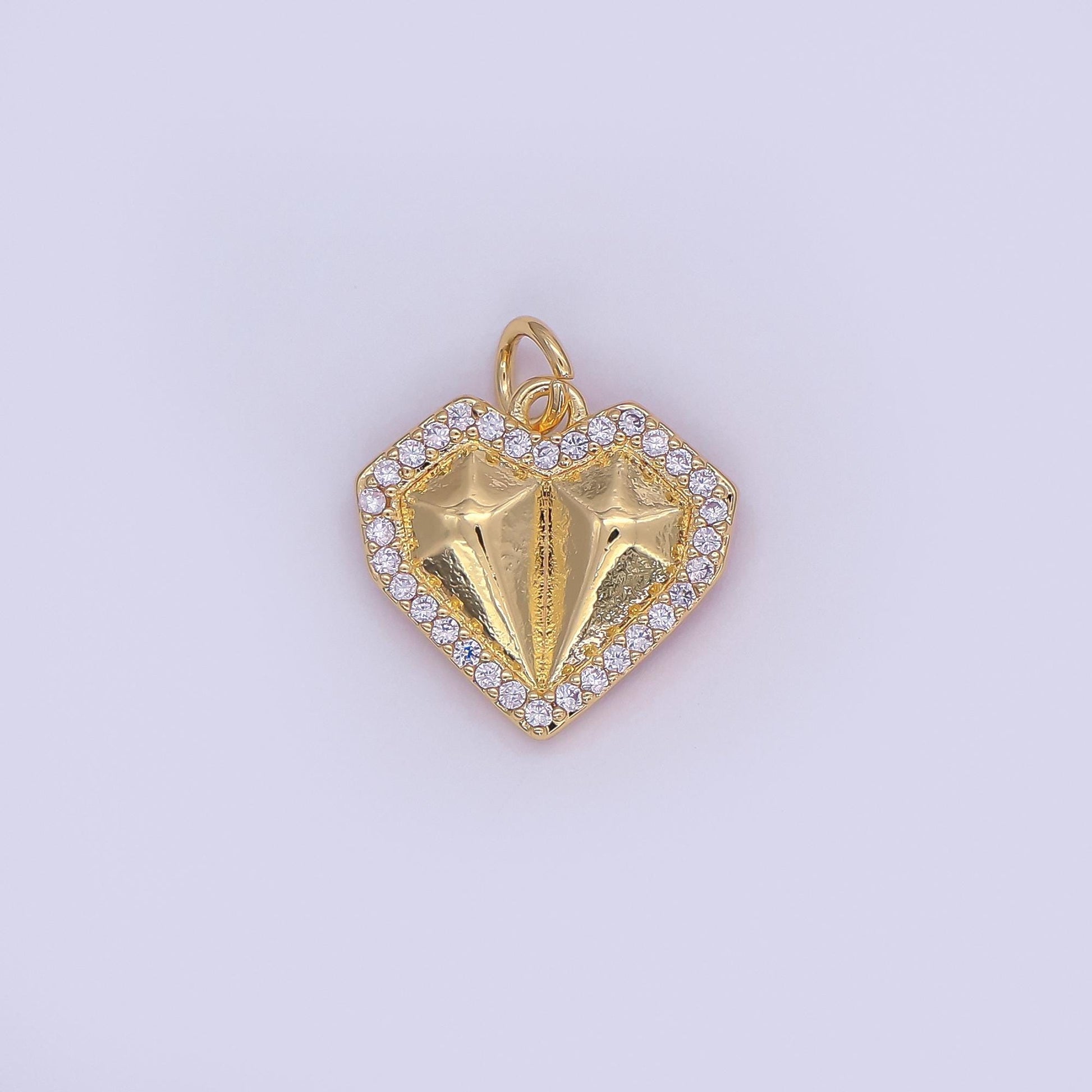 24K Gold Filled Geometric Edged Heart Micro Paved CZ Charm in Gold & Silver | N097