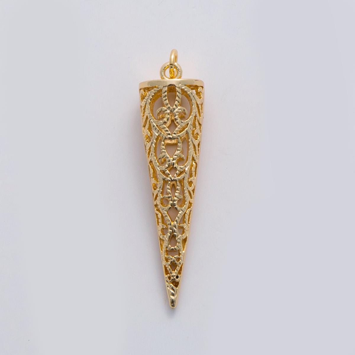 18k gold filled Triangle Long Cone open filigree charm Vintage Geometric Pendant | C-308