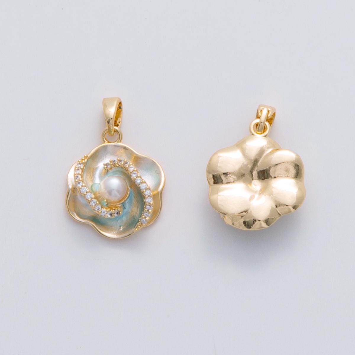 18k gold filled Camelia flower Pearl Floral Charm pendant | AH-693