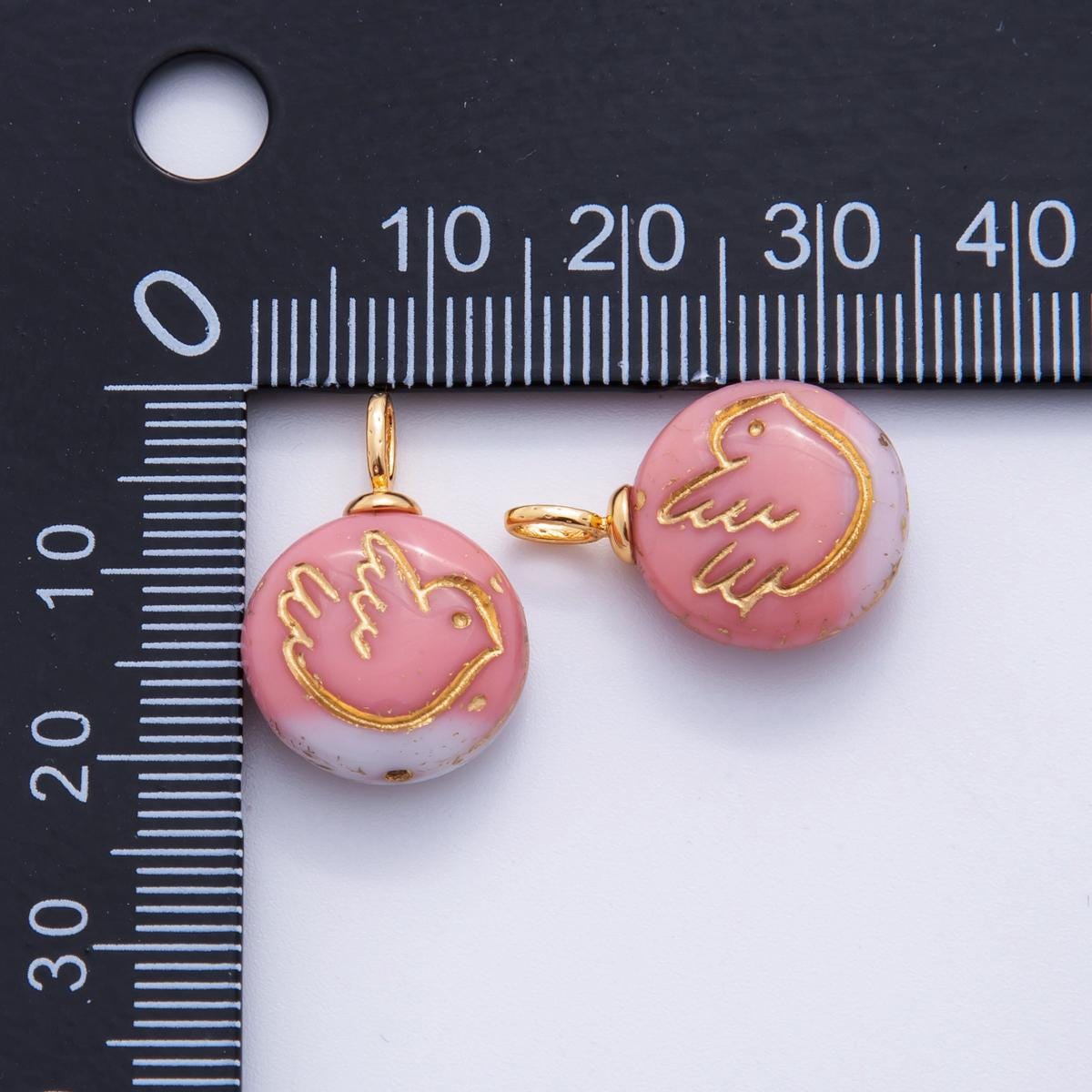 Hand-Painted Dove Resin Charms – Gold Accented Bird Round Drop Charm Vintage Bohemian Style