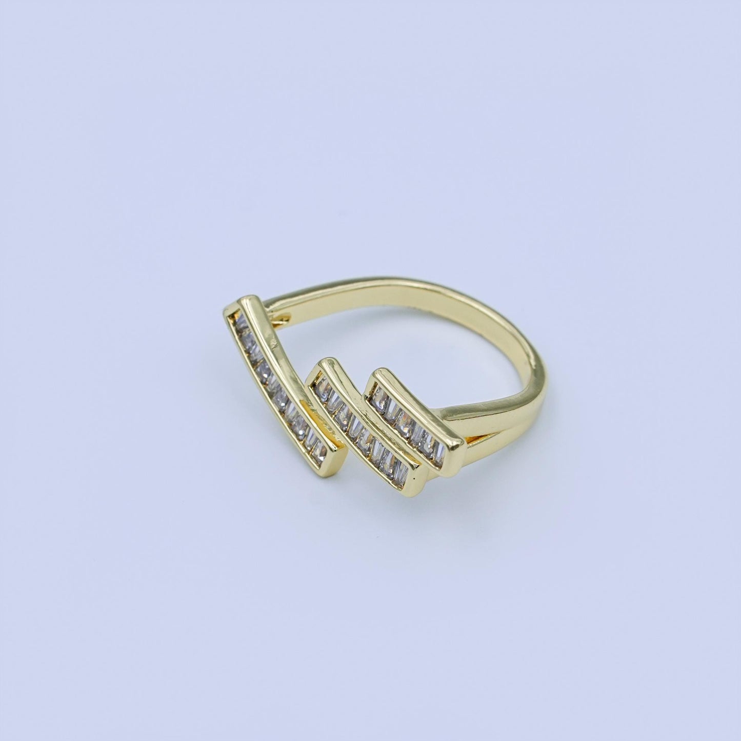 24K Gold Filled Clear Baguette CZ Triple Bar Ring | O1436