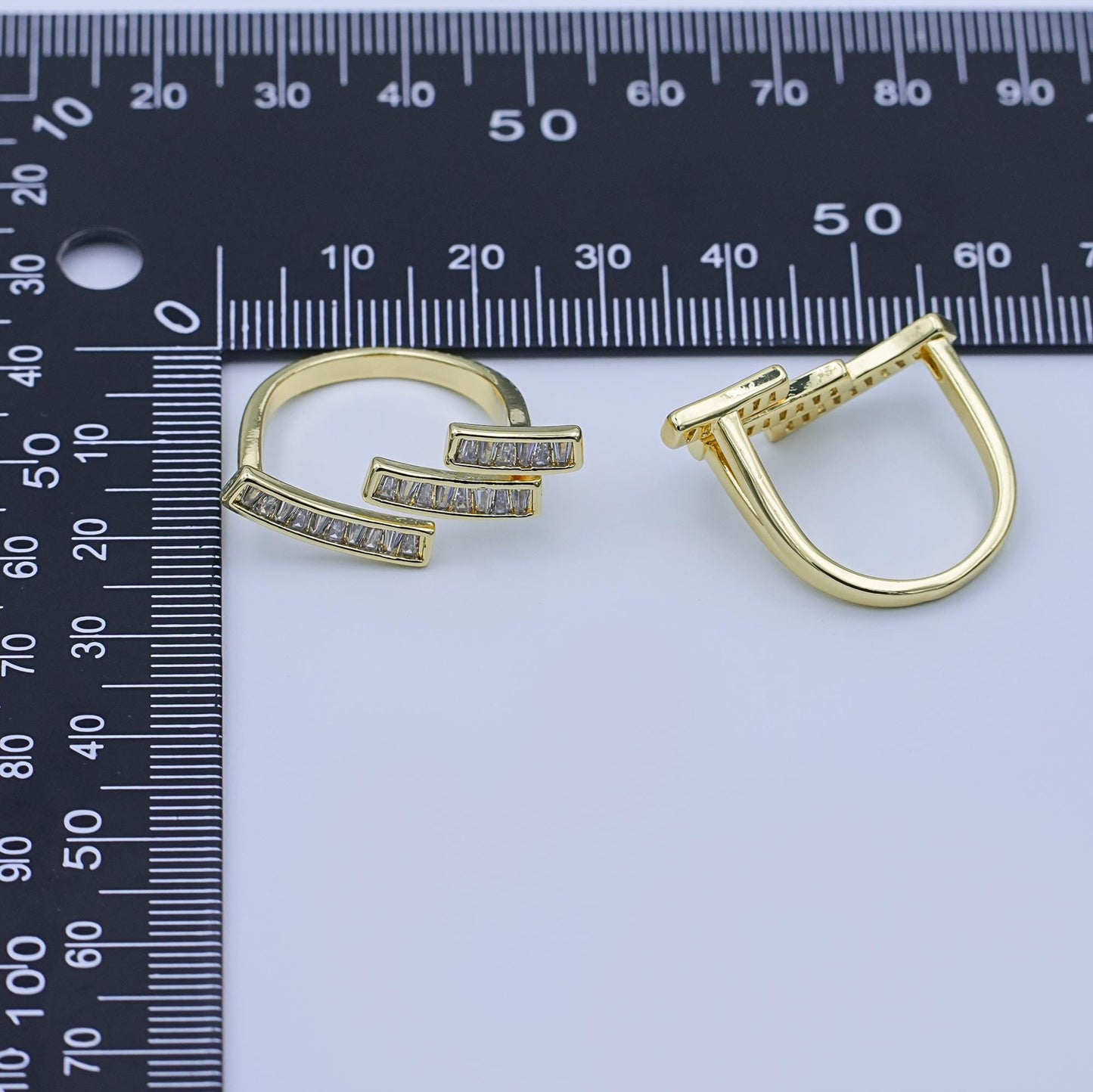 24K Gold Filled Clear Baguette CZ Triple Bar Ring | O1436