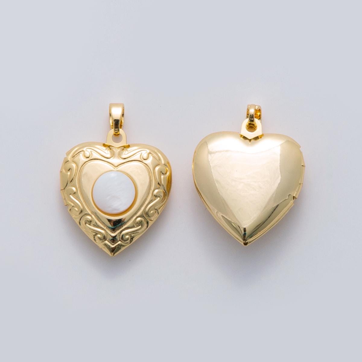 Minimalist Heart Locket Pendants Dainty Pearl Locket Charm for Necklace bracelet in 18k gold filled Supply AH-691
