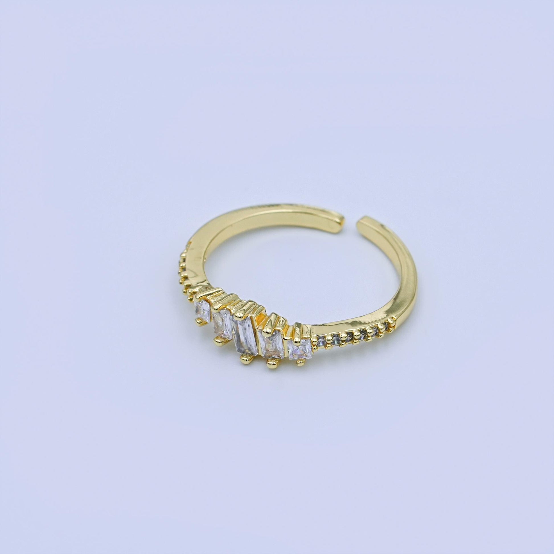 24K Gold Filled Clear CZ Baguette Gradient Micro Paved CZ Ring | O1433