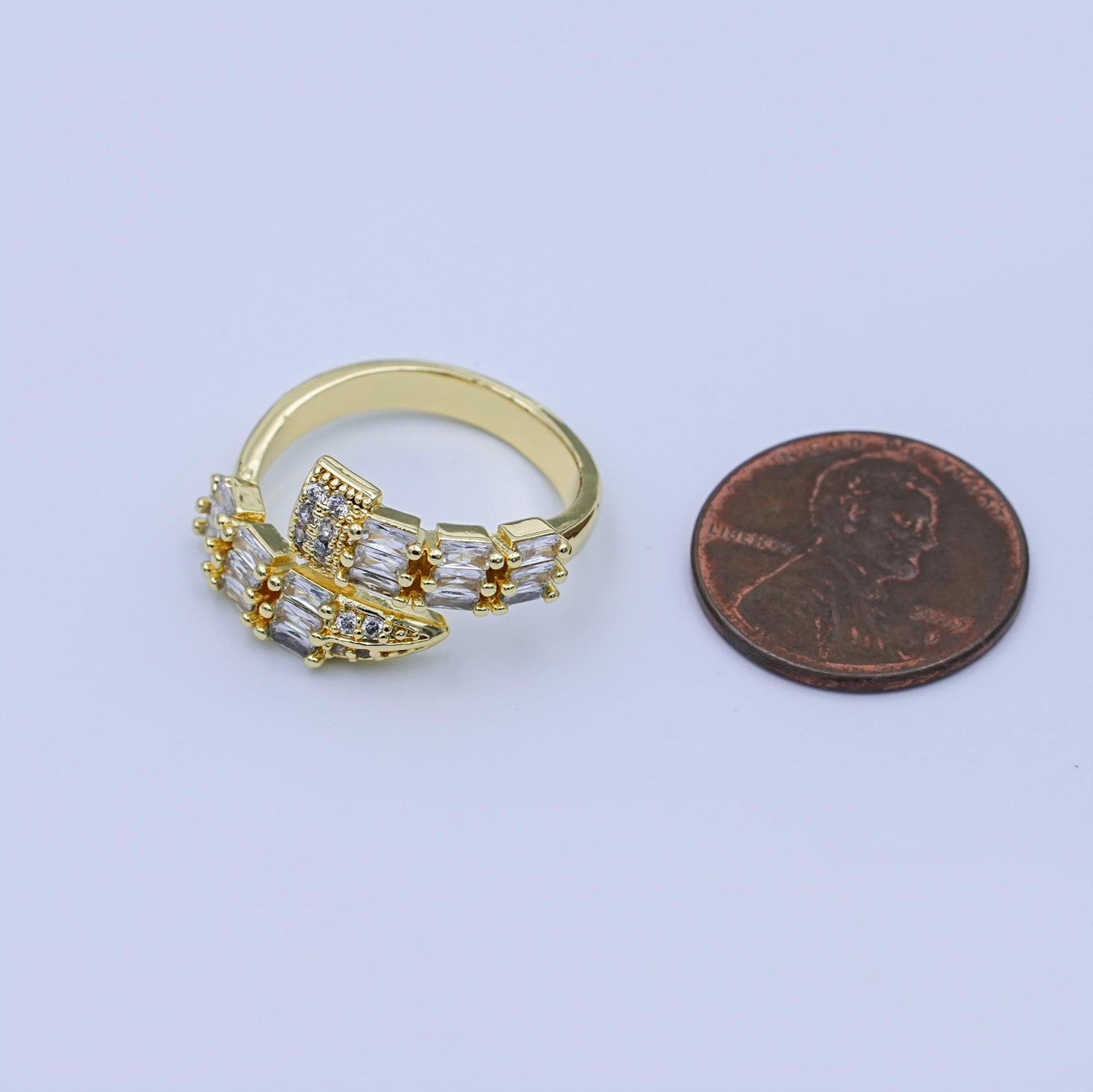 24K Gold Filled Clear CZ Baguette Micro Paved Wrap CZ Ring | O1434