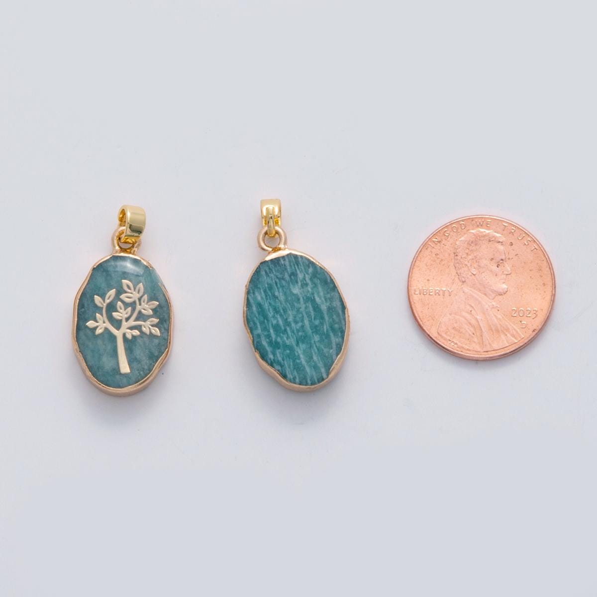 Dainty Tree Pendant Spring Charm Blue GemStone Charm in 18k Gold Filled AH-696