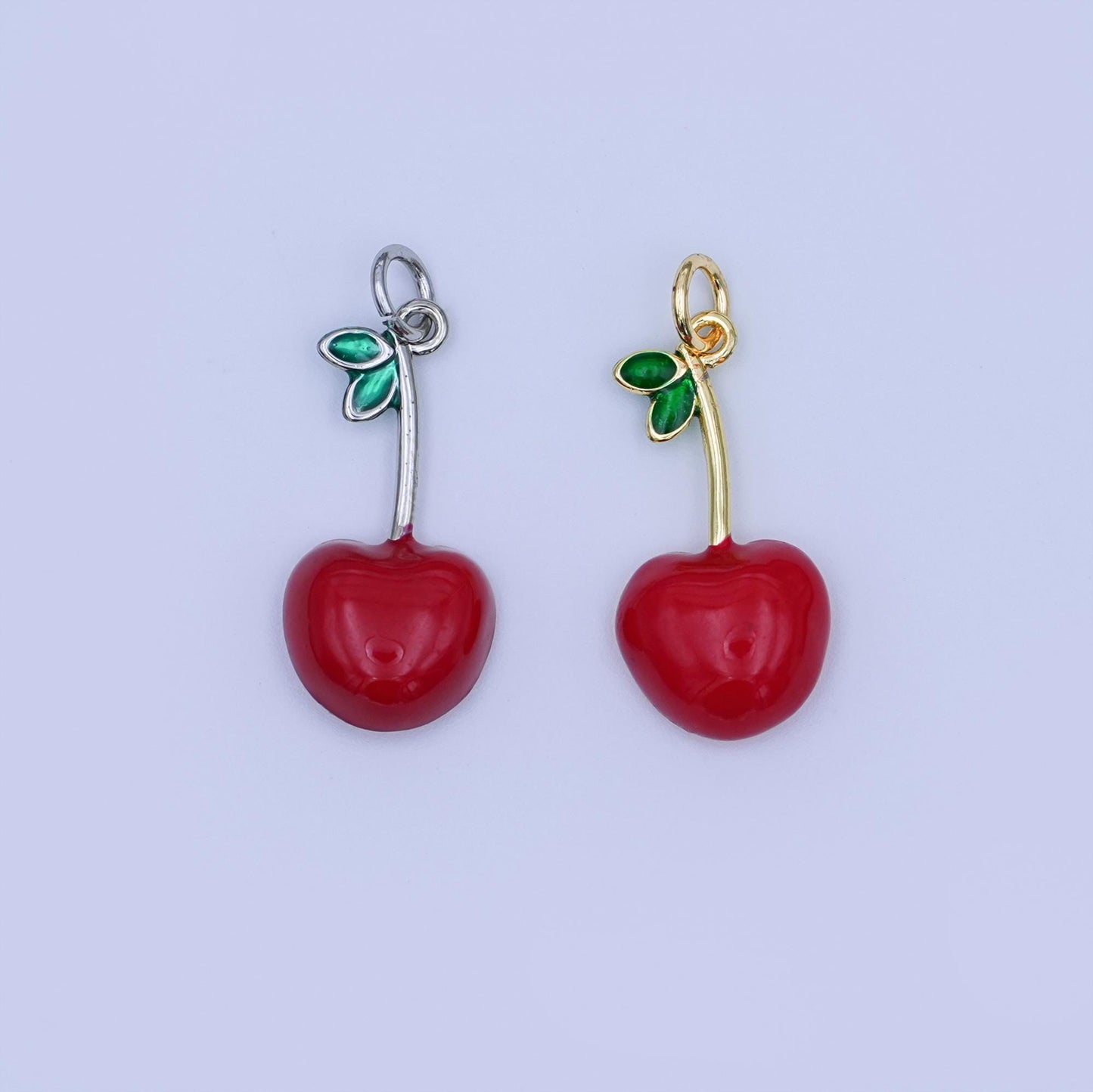 24K Gold Filled Red CZ Cherry Fruit Charm in Gold & Silver | X142